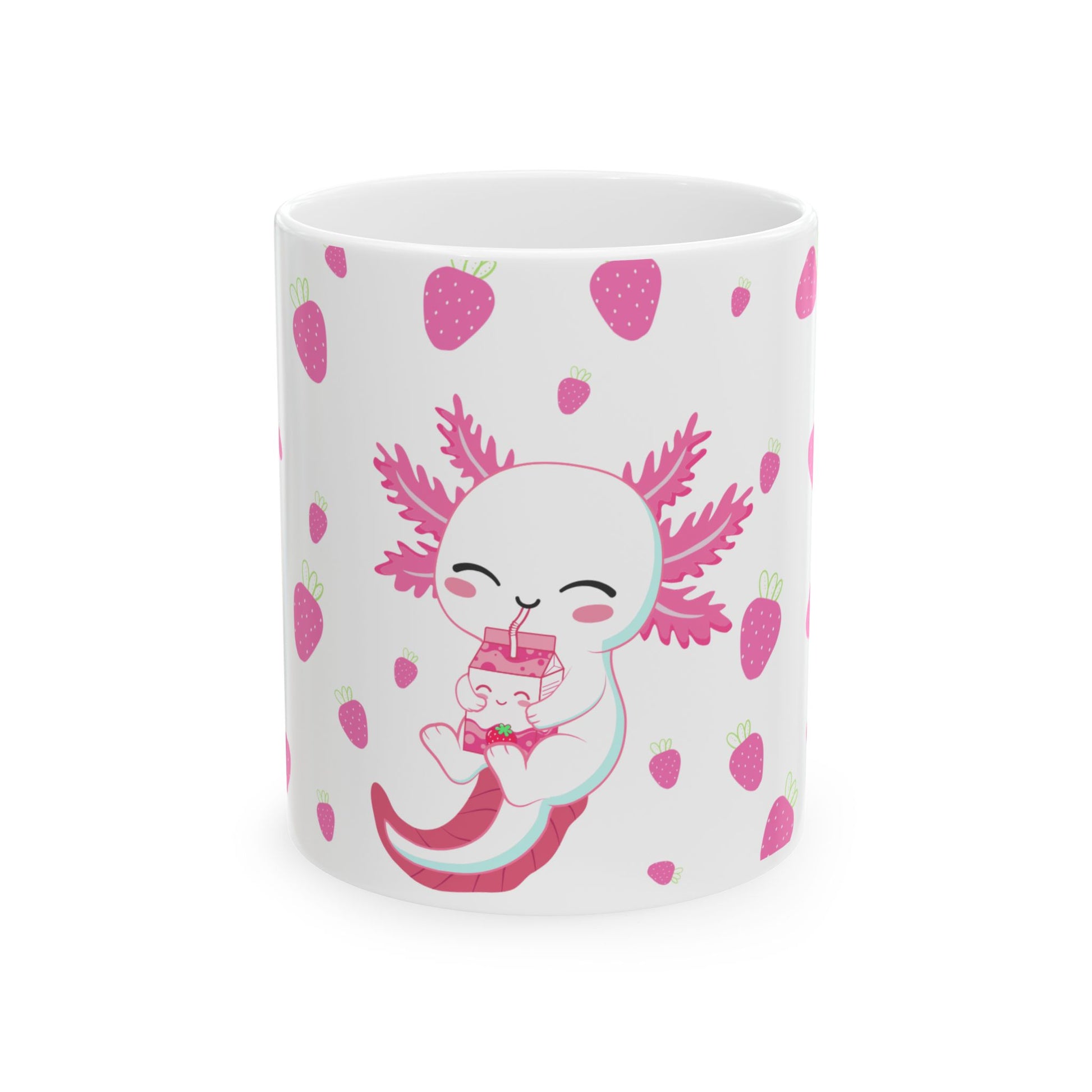 Cute Axolotl Mug, Pink Strawberry Design for Coffee Lovers, Ideal Gift for Birthdays, Holidays, or Just Because