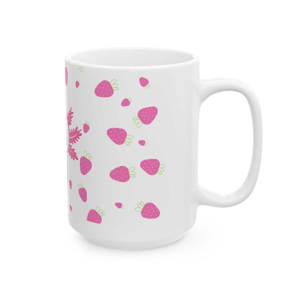 Cute Axolotl Mug, Pink Strawberry Design for Coffee Lovers, Ideal Gift for Birthdays, Holidays, or Just Because