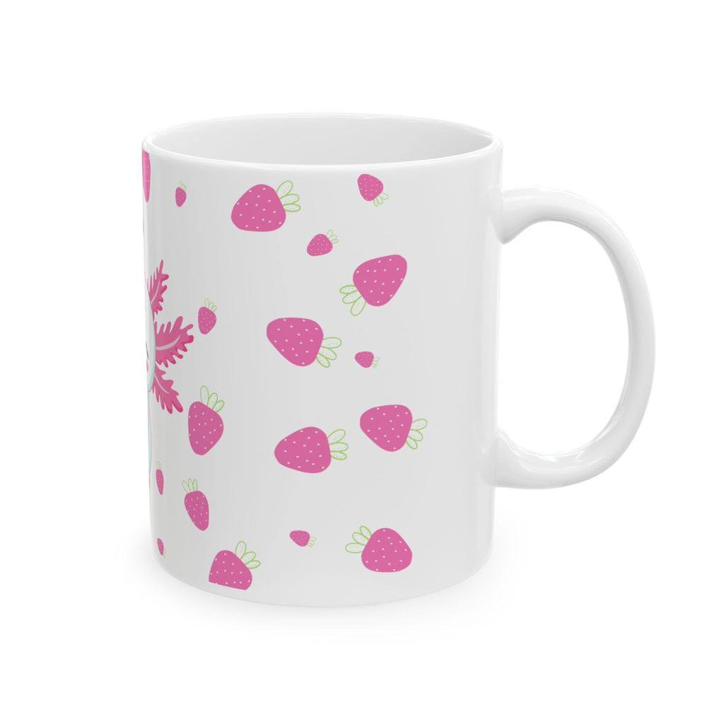 Cute Axolotl Mug, Pink Strawberry Design for Coffee Lovers, Ideal Gift for Birthdays, Holidays, or Just Because