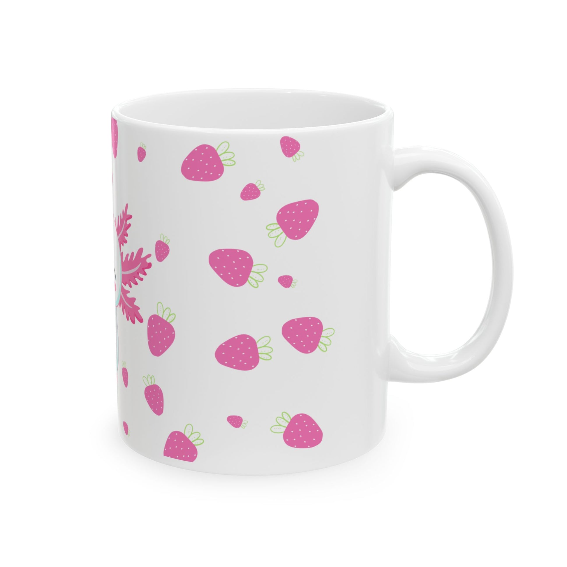 Cute Axolotl Mug, Pink Strawberry Design for Coffee Lovers, Ideal Gift for Birthdays, Holidays, or Just Because