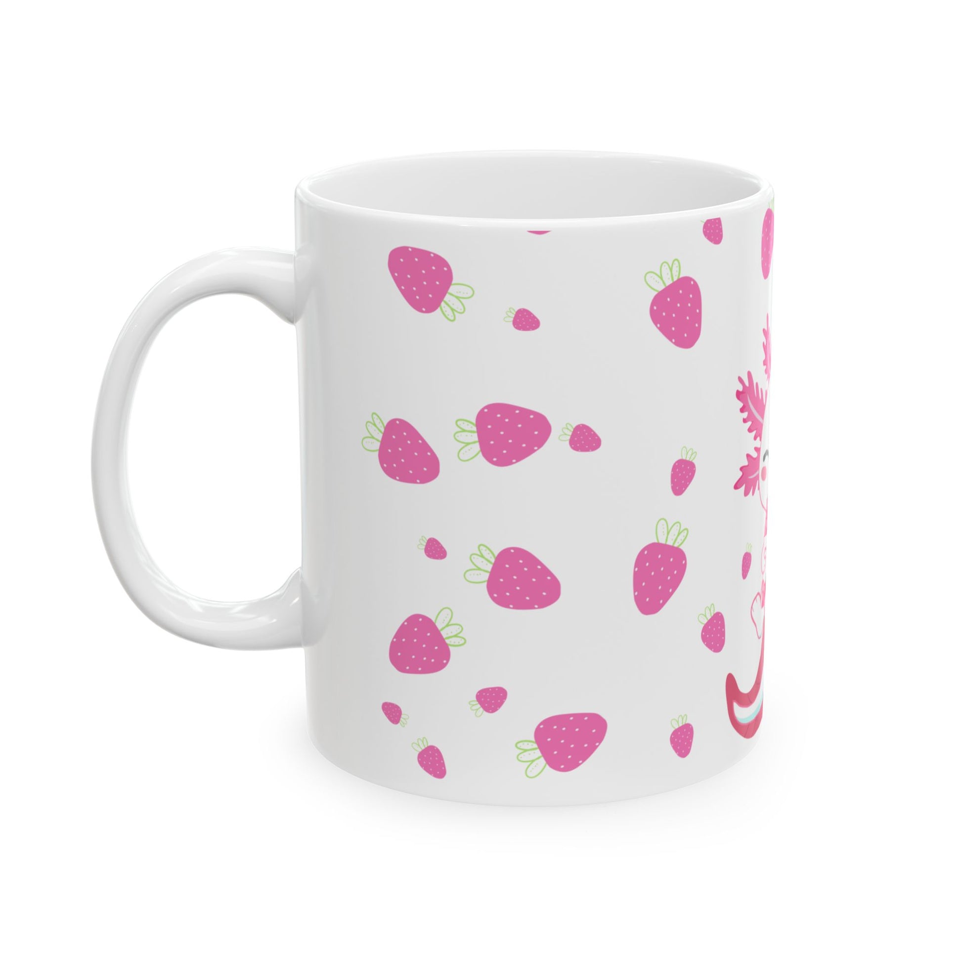 Cute Axolotl Mug, Pink Strawberry Design for Coffee Lovers, Ideal Gift for Birthdays, Holidays, or Just Because