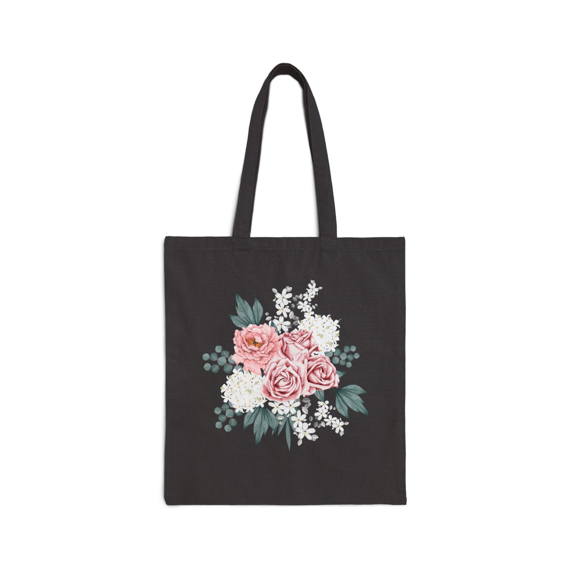 Floral Print Cotton Canvas Tote Bag, Eco-Friendly Shopping Bag