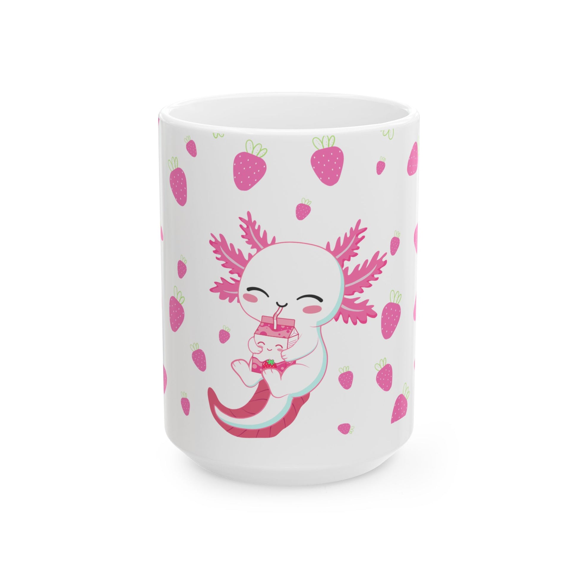 Cute Axolotl Mug, Pink Strawberry Design for Coffee Lovers, Ideal Gift for Birthdays, Holidays, or Just Because