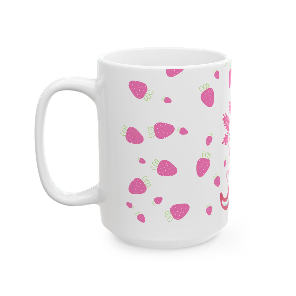 Cute Axolotl Mug, Pink Strawberry Design for Coffee Lovers, Ideal Gift for Birthdays, Holidays, or Just Because