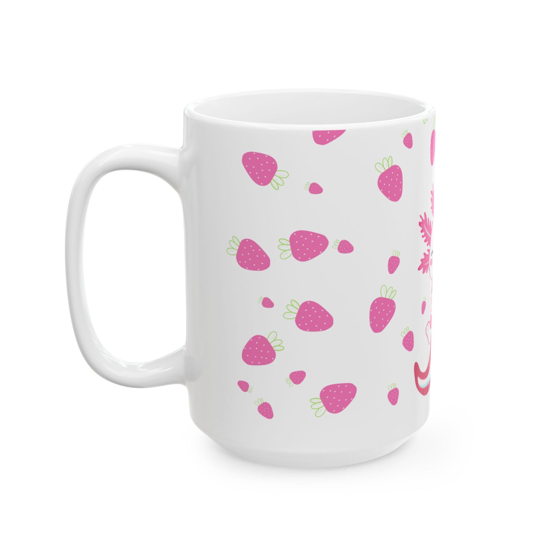 Cute Axolotl Mug, Pink Strawberry Design for Coffee Lovers, Ideal Gift for Birthdays, Holidays, or Just Because